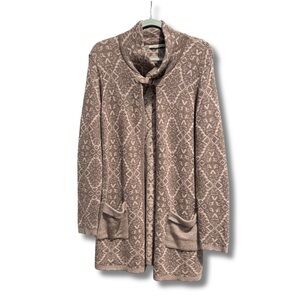 Chiaramente Brown and Tan Wool Blend Long Sleeve Front Tunic Cardigan